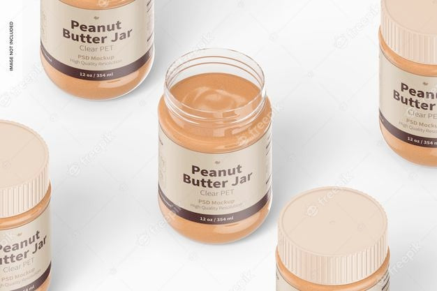 12 Oz Clear Pet Peanut Butter Jars Mockup Psd