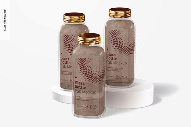 12 Oz Glass Bottle Set Mockup Psd