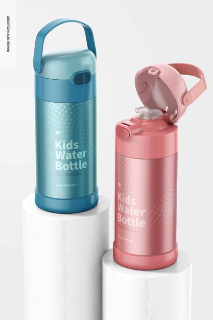 12 Oz Kids Water Bottles Mockup Psd
