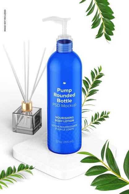 12 Oz Pump Rounded Bottle Mockup Psd