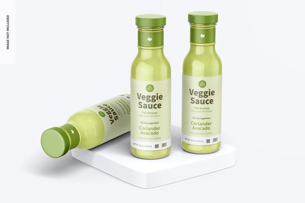 12 Oz Veggie Sauce Bottles Mockup Psd