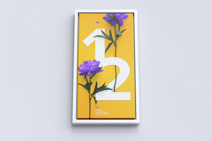 1:2 Portrait Canvas Mockup In Floater Frame, Bottom Front View