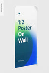 1:2 Poster On Wall Mockup, Perspective View Psd
