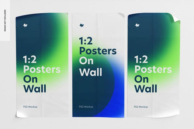 1:2 Posters On Wall Mockup Psd