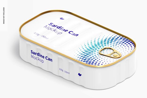 120G Sardine Can Mockup, Isometric Left View Psd
