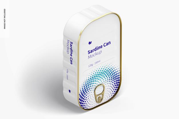 120G Sardine Can Mockup, Isometric Vertical Right View Psd