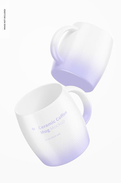 14 Oz Ceramic Coffee Mugs Mockup, Floating Psd