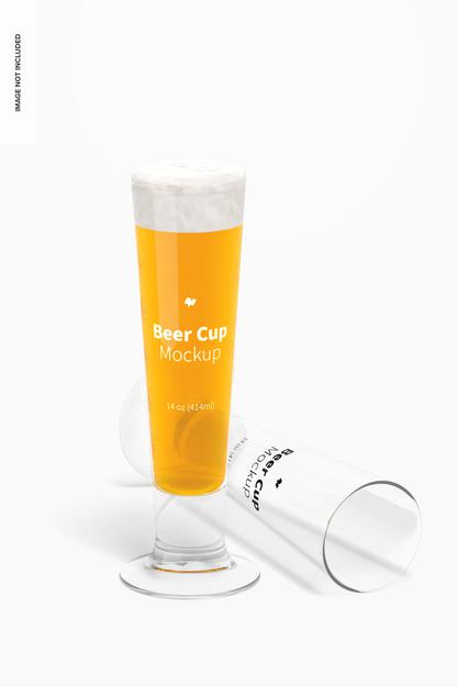 14 Oz Glass Beer Cups Mockup, Dropped Psd