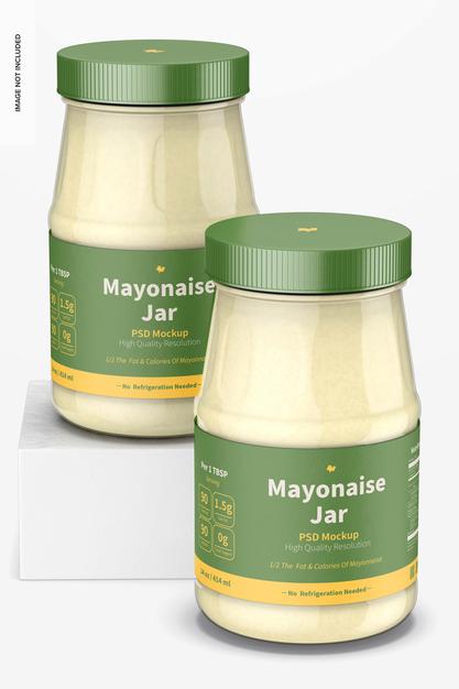14 Oz Mayonnaise Jars Mockup Psd