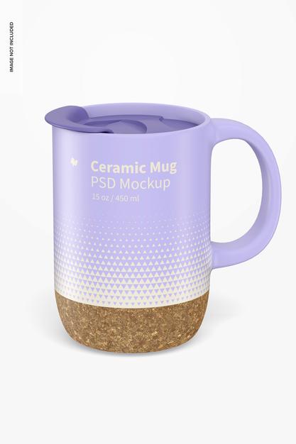 15 Oz Ceramic Mug With Lid Mockup Psd