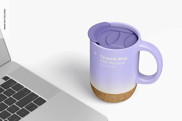 15 Oz Ceramic Mug With Lid Mockup Psd