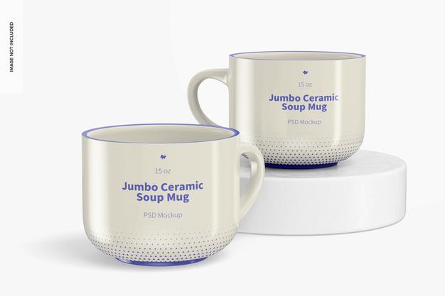 15 Oz Jumbo Ceramic Soup Mug Mockup Psd