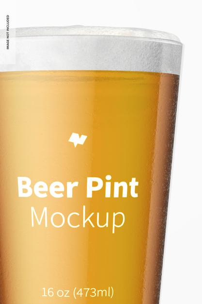 16 Oz Beer Pint Mockup, Close Up Psd