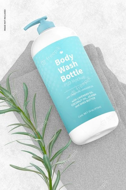16 Oz Body Wash Bottle Mockup, Top View Psd