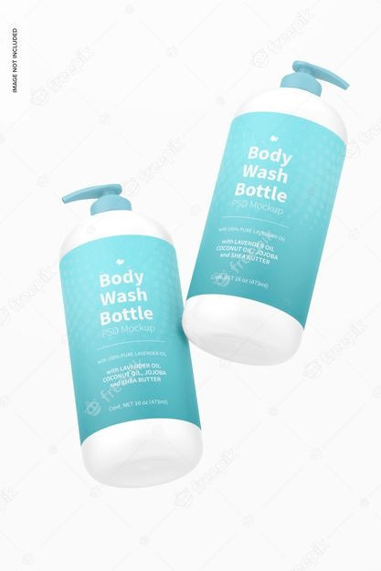 16 Oz Body Wash Bottles Mockup, Floating Psd