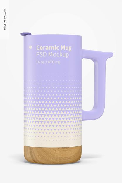 16 Oz Ceramic Mug With Wood Base Mockup Psd