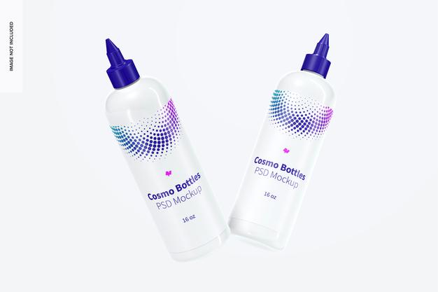 16 Oz Cosmo Bottles With Twist Top Cap Mockup, Floating Psd