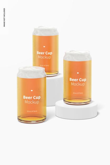 16 Oz Glass Beer Cups Mockup, Front View Psd