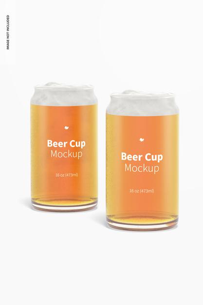 16 Oz Glass Beer Cups Mockup Psd