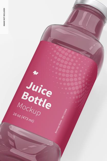 16 Oz Glass Juice Bottle Mockup, Close Up Psd