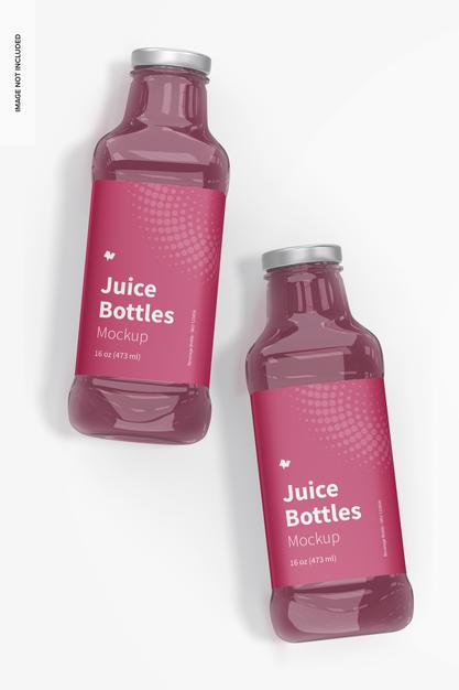 16 Oz Glass Juice Bottle Mockup, Top View Psd