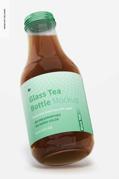 16 Oz Glass Tea Bottle Mockup, Leaned Psd