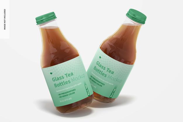 16 Oz Glass Tea Bottles Mockup Psd