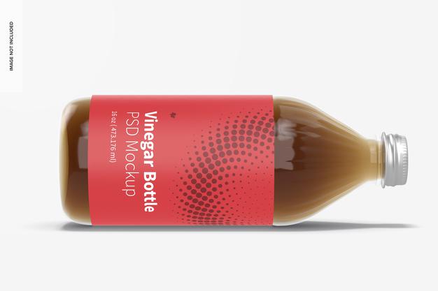 16 Oz Glass Vinegar Bottle Mockup, Dropped Psd