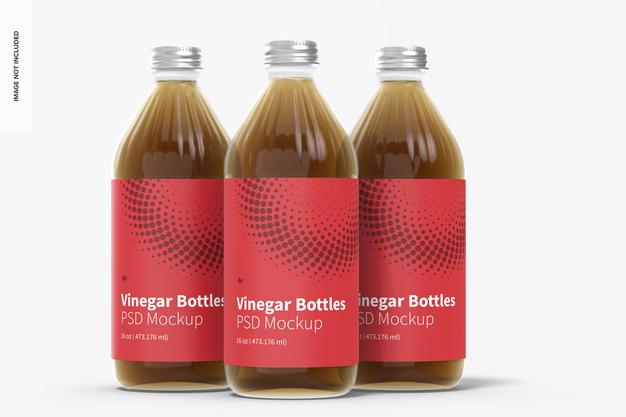 16 Oz Glass Vinegar Bottle Set Mockup Psd