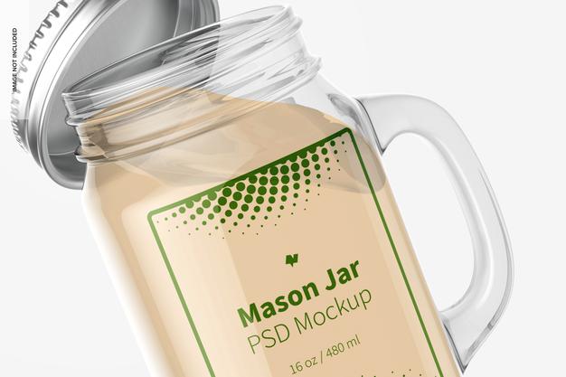 16 Oz Mason Jar Mockup, Close Up Psd