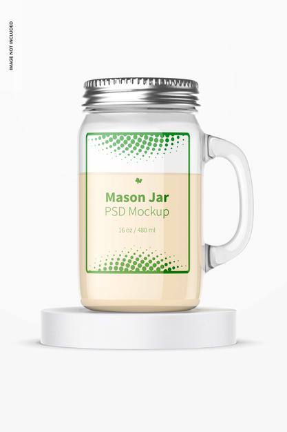 16 Oz Mason Jar Mockup, Front View Psd
