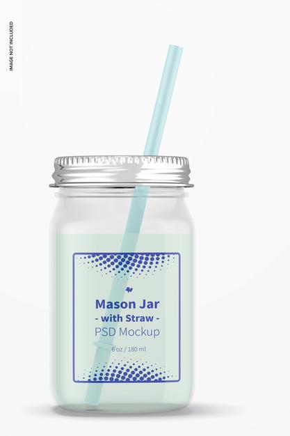 16 Oz Mason Jar With Straw Mockup Psd