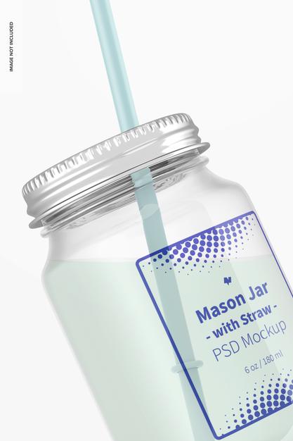 16 Oz Mason Jar With Straw Mockup Psd