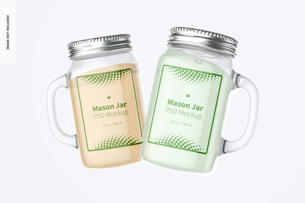 16 Oz Mason Jars Mockup, Floating Psd