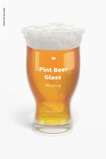 16 Oz Pint Beer Glass Mockup, Front View Psd