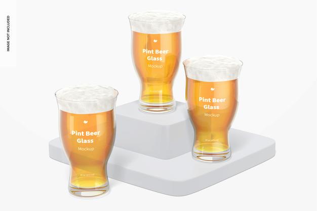 16 Oz Pints Beer Glass Mockup, Perspective Psd
