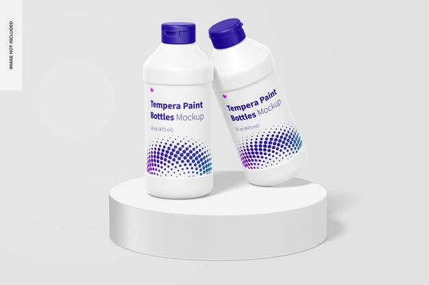 16 Oz Tempera Paint Bottles Mockup, Leaned Psd