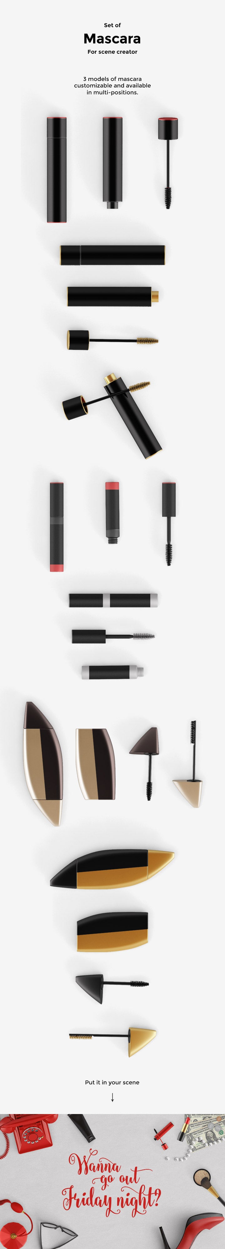 Set of Mascara Cosmetics Mockups