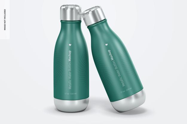 17 Oz Metallic Water Bottles Mockup, Front View Psd