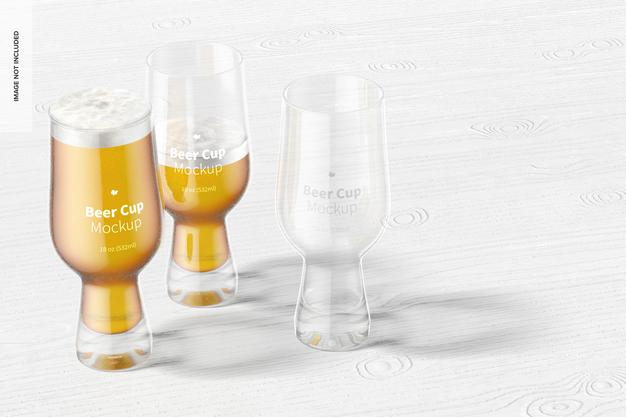 18 Oz Glass Beer Cups Mockup, Perspective Psd