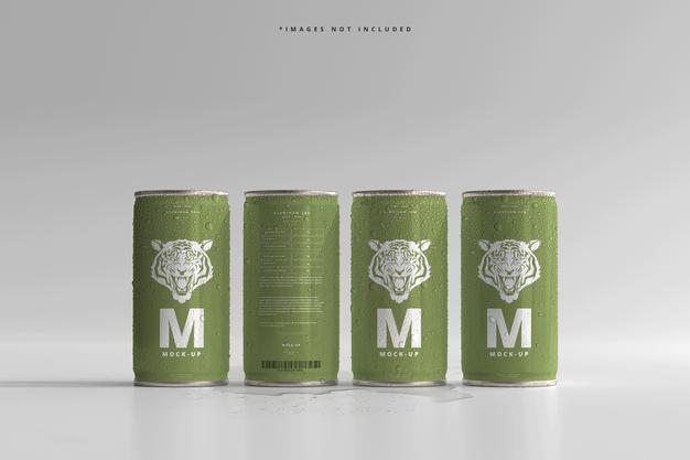 180Ml Mini Soda Or Beer Can With Water Drops Mockups Psd