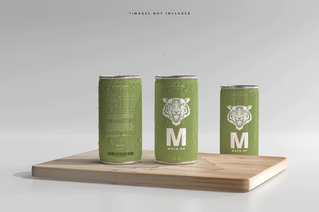 180Ml Mini Soda Or Beer Can With Water Drops Mockups Psd