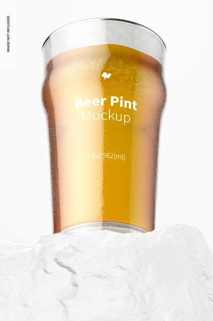 19 Oz Beer Nonic Pint Glass Mockup, Bottom Front View Psd