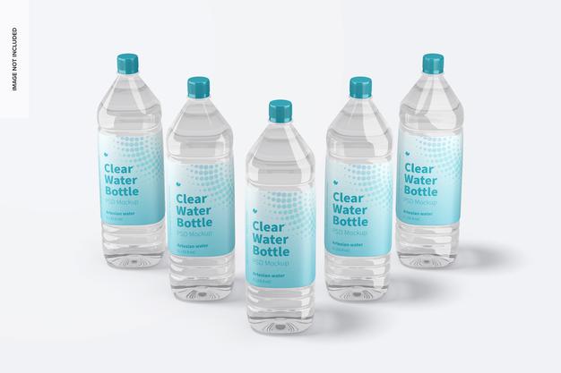 1L Clear Water Bottle Set Mockup Psd