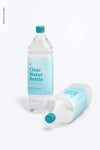 1L Clear Water Bottles Mockup, Standing And Dropped Psd