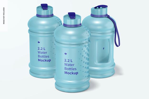 2.2 L Water Bottles Mockup, Front View Psd