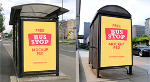 2 Hq Outdoor Advertising Bus Shelter Mock-Up Psd Files