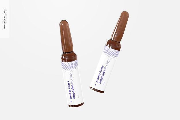 2 Ml Amber Glass Ampoules Mockup, Floating Psd