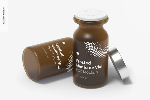 2 Ml Frosted Glass Medicine Vial Bottles Mockup Psd