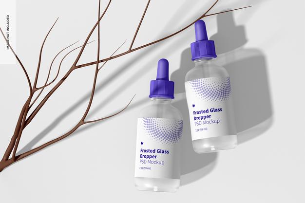 2 Oz Frosted Glass Dropper Mockup, Top View Psd